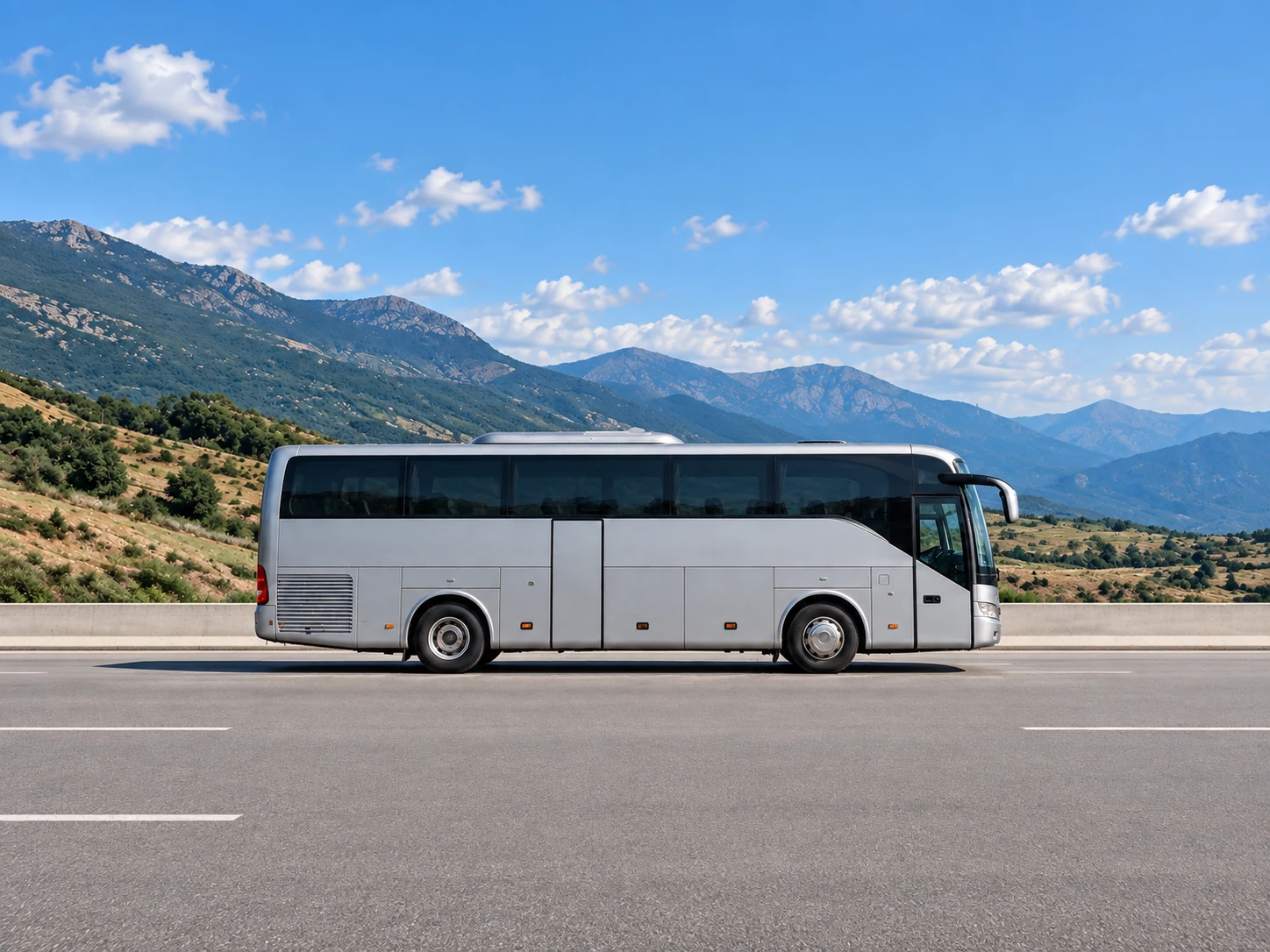 Silver coach bus